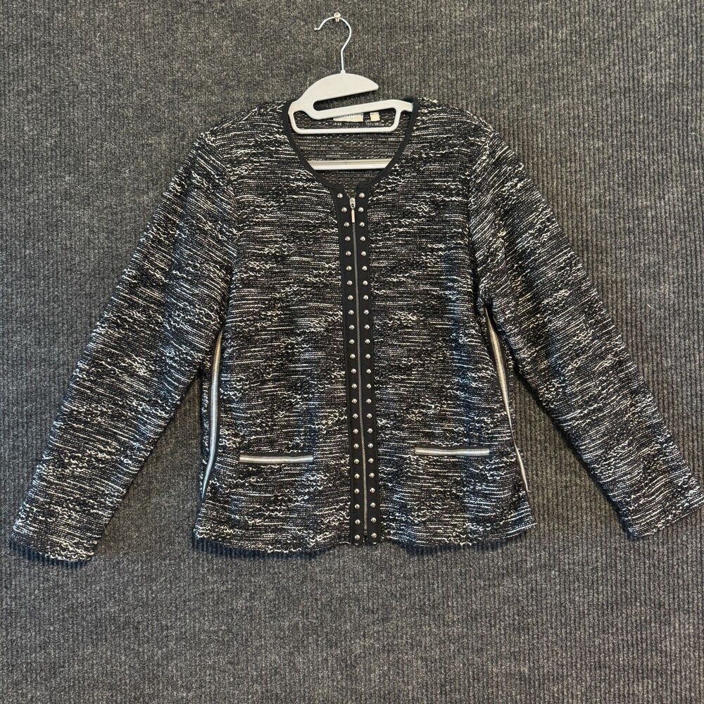 Rabe Black White Tweed Boucle Zip Jacket Studded Size US 14